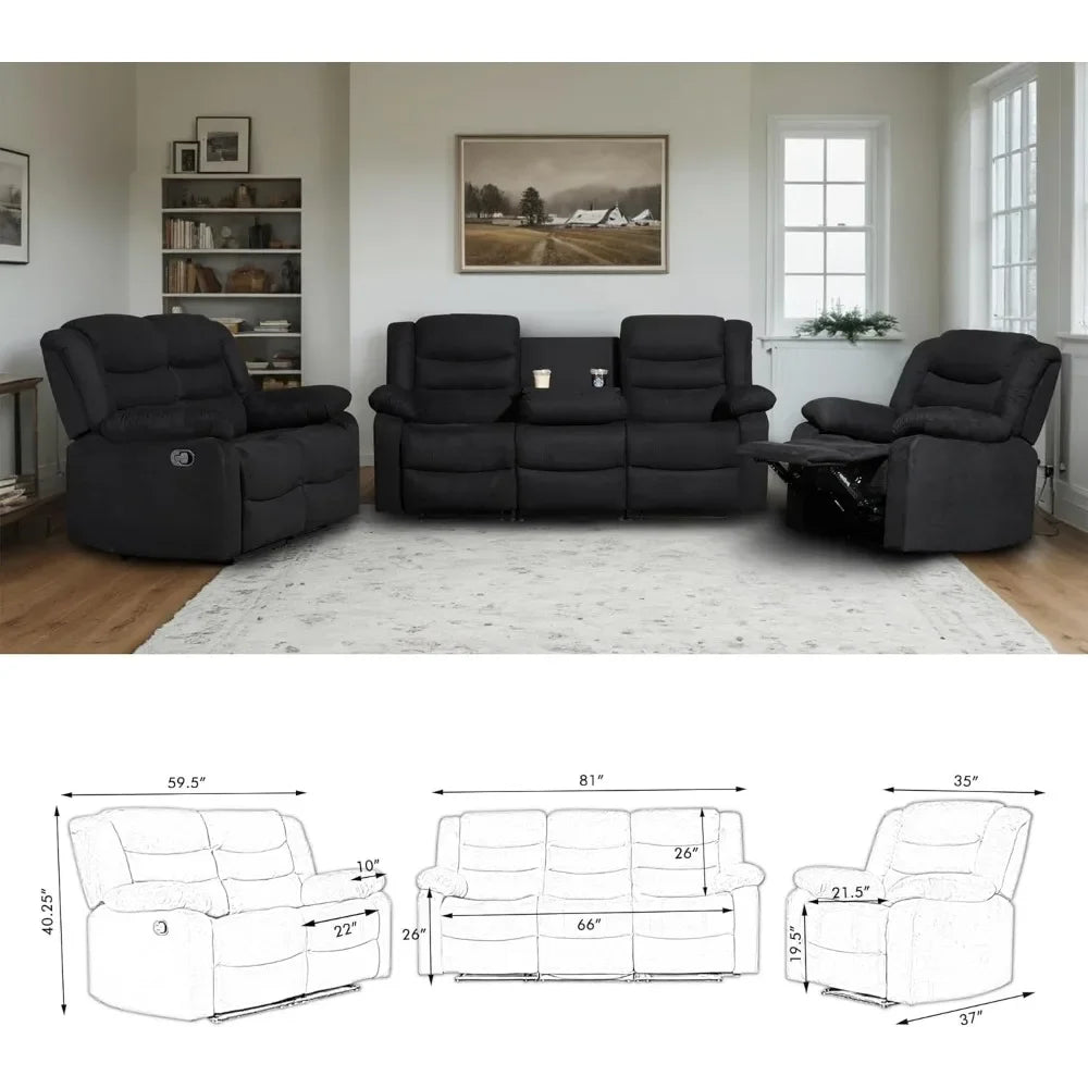 ALEXANDRA Recliner Sofa Set, Microfiber Manual Reclining Couch Set – 81" W