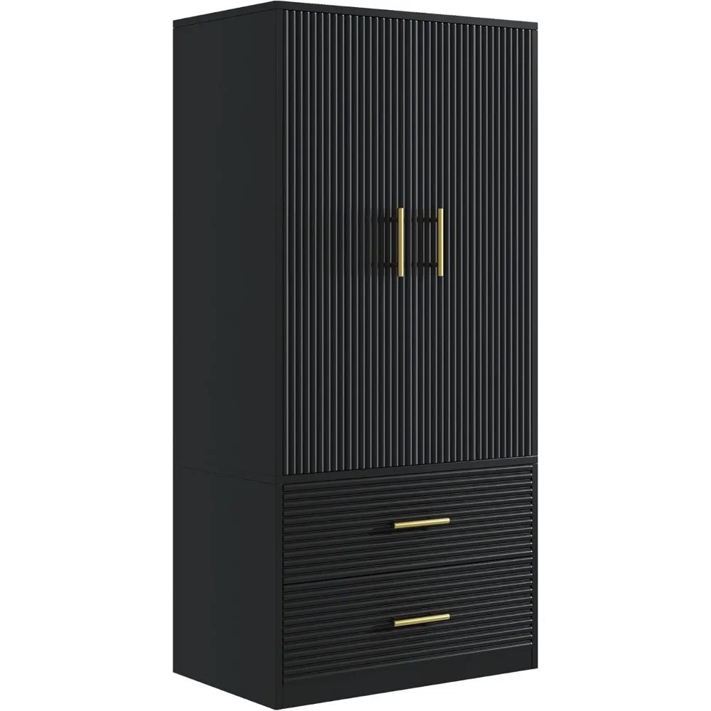 BIANCA Modern Black Wood Armoire with Drawers