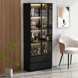 MARY Modern Bookcase with LED Lights, Glass Doors & 4-Tier Shelves - 31.5" W
