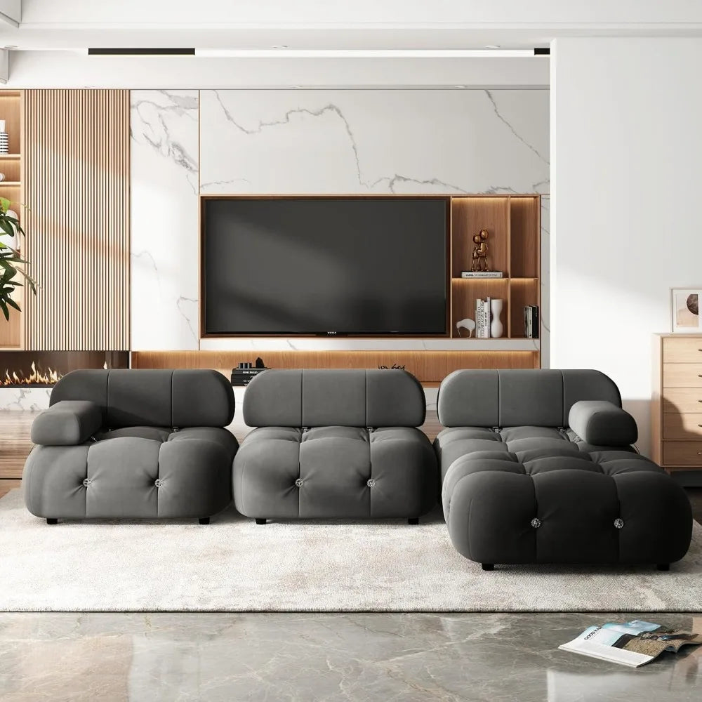 ALIVIA Modern Bubble Modular Velvet Sectional Sofa – L-Shaped Convertible 3-Seater Couch | 103.5"W