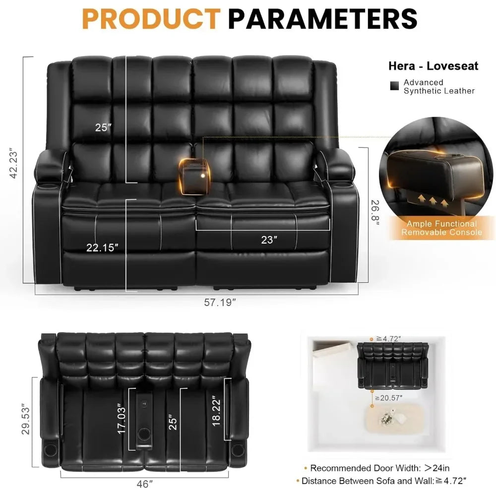 BAILEY Hera Style Reclining Loveseat Sofa-45.77"W