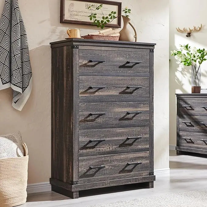 LEILA Farmhouse Rustic 6-Drawer Dresser - 54" Wide Chest of Drawers for Bedroom Storage