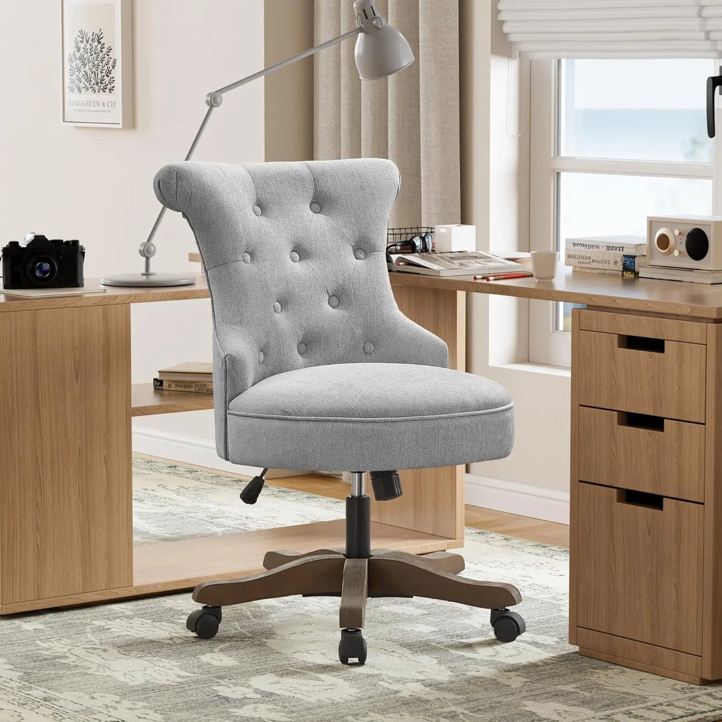 UNITED Adjustable Height Swivel Office Chair with Wooden Legs - 23.03" W