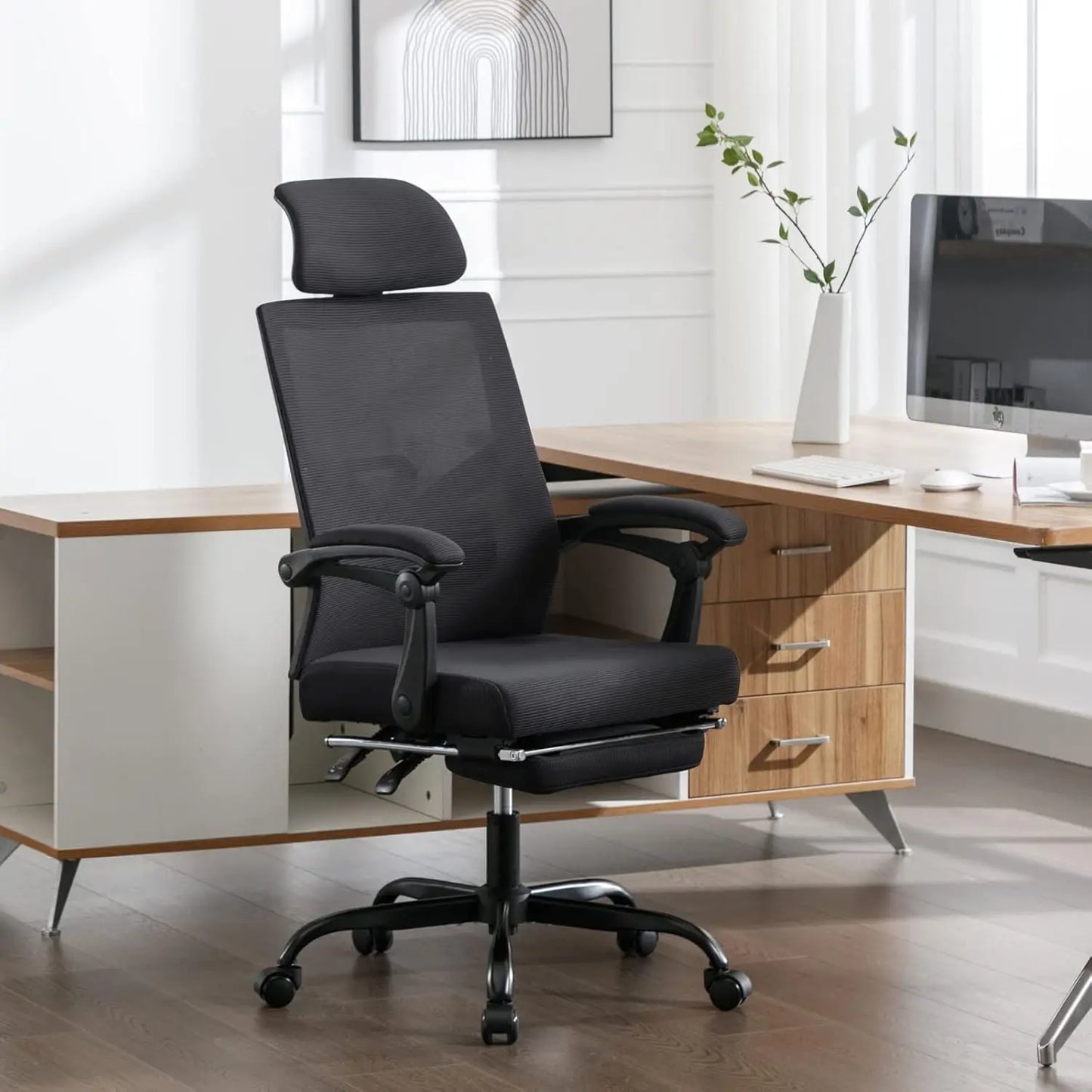 INDONESIA Mesh Ergonomic Office Chair with Footrest – Adjustable Desk Chair - 25.2" W