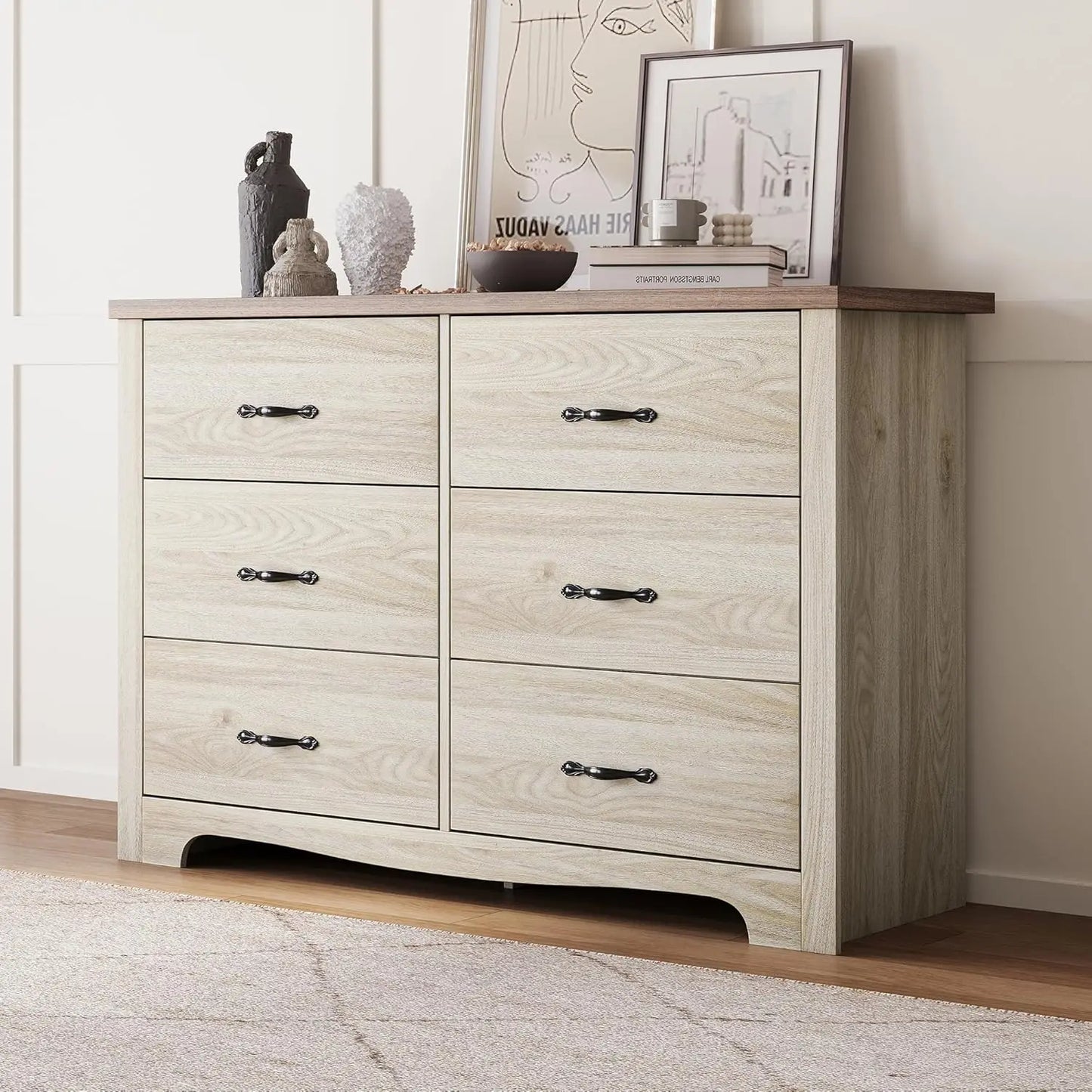 FAITH Modern 6 Drawer Dresser - Minimalist Wood Storage Chest - 47.2'' Wide