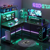 EMMA Gaming Desk with LED Lights, Pegboard, Drawers & Monitor Stand - 54.3"W