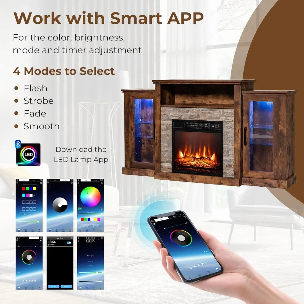 ENESIS LED Lights and APP Control, Wooden Entertainment Center - 59" W