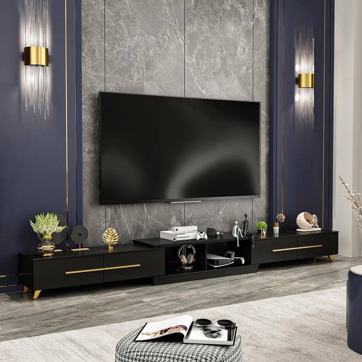 SOPHIE Modern Extendable TV Stand with 3 Drawers - 65.4" W