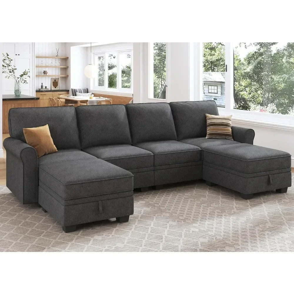 EMERY Modern U-Shaped Sectional Sofa – Convertible 6-Seater Couch | 102.4"W