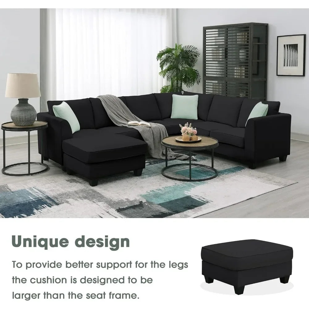 BAILEY Modern Minimalist U-Shaped Fabric Sectional Sofa – Living Room Couch, 112"W