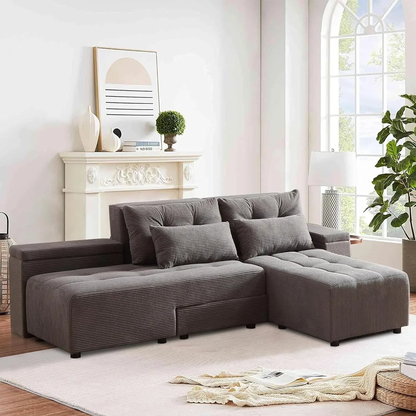 SYDNEY CloudFlex Minimalist Convertible Sofa Bed – L-Shaped Sectional Couch – 111"W
