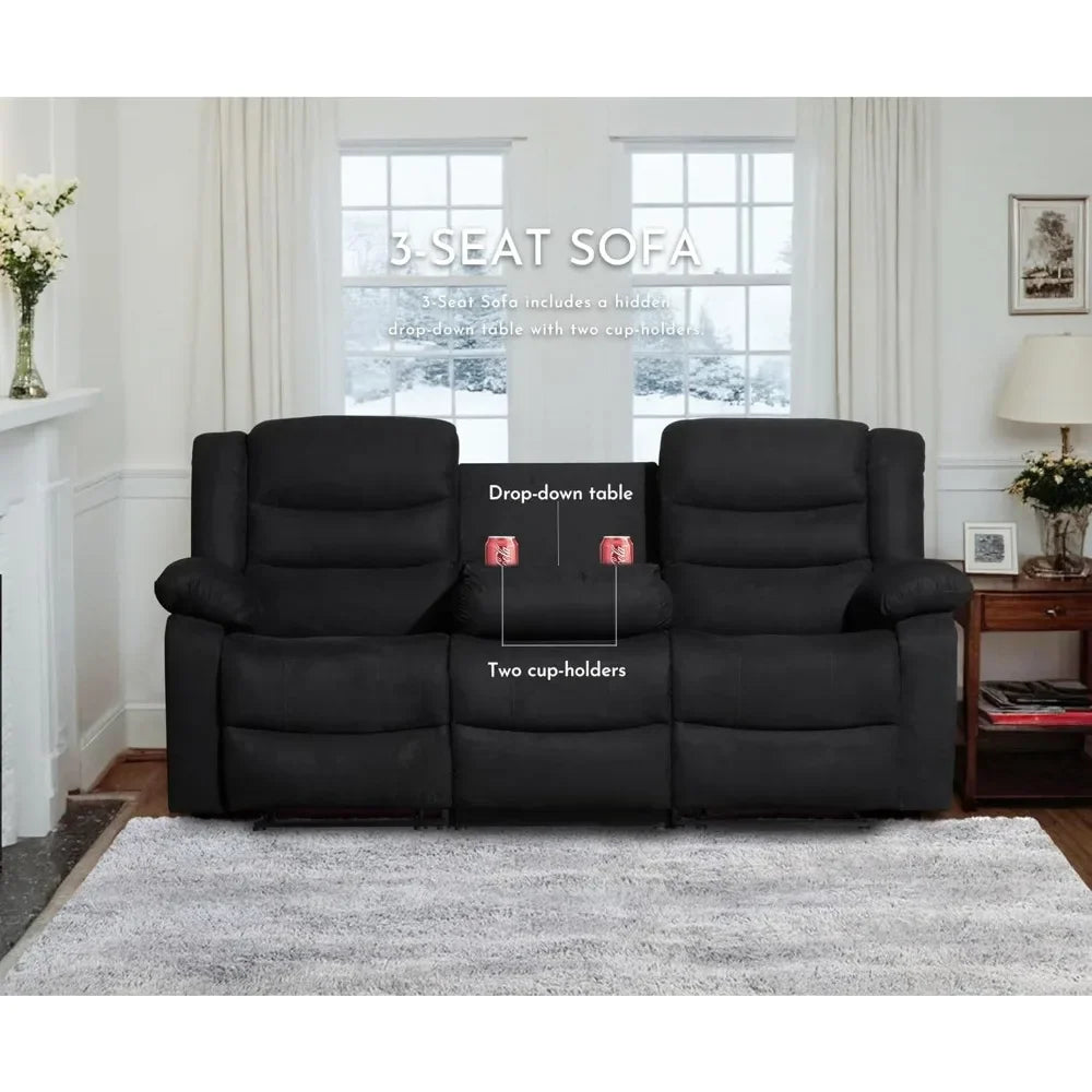 ALEXANDRA Recliner Sofa Set, Microfiber Manual Reclining Couch Set – 81" W