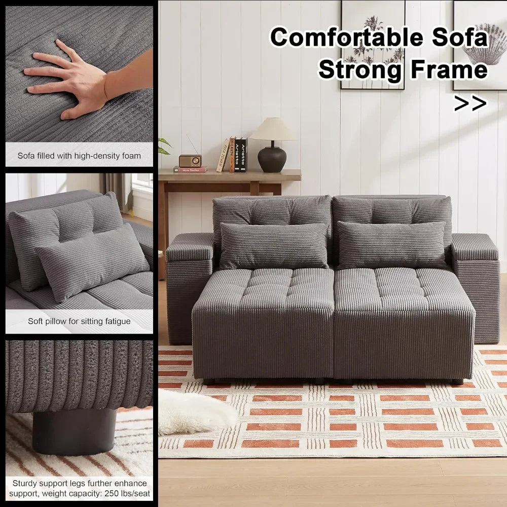 SYDNEY CloudFlex Minimalist Convertible Sofa Bed – L-Shaped Sectional Couch – 111"W