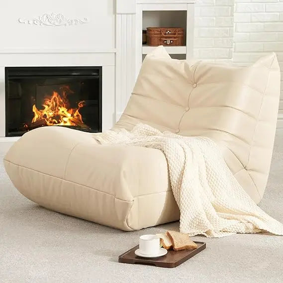 CHARLI Caterra 38'' Faux Leather Bean Bag Sofa – Mid-Century Lounger Style