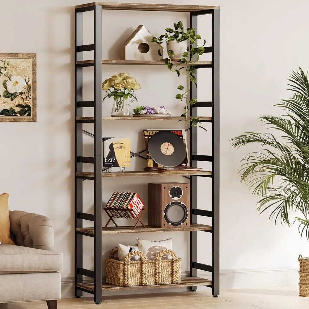 DAHOMEY Vintage Industrial Ladder Bookcase – Heavy Duty 6 Tier Shelf Unit -31.5"W