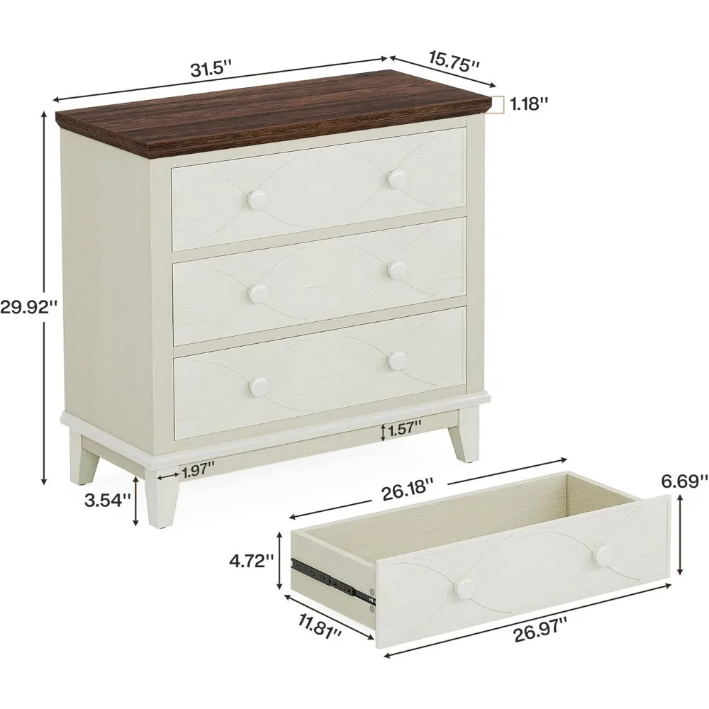 ADELYN Farmhouse Wood Nightstand Set - 3 Drawer Bedside Table