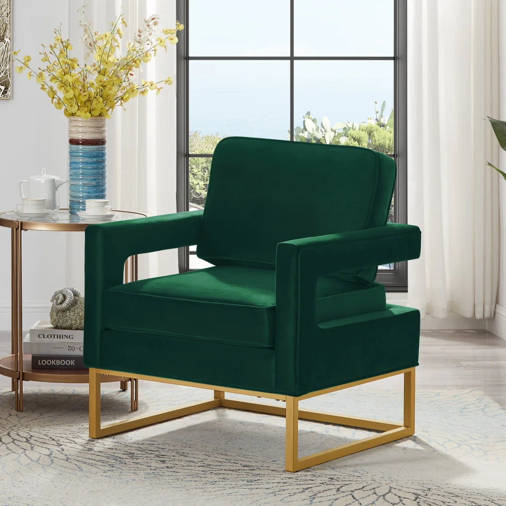 RYDER Modern Style Accent Chair – Velvet Upholstered Armchair with Gold Metal Base- 29" W