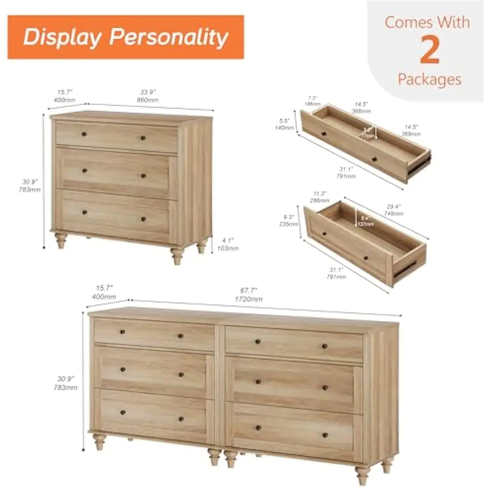 ELAINA Modern Wooden Dresser – 67.8" Wide 6-Drawer Chest for Bedroom & Closet Storage