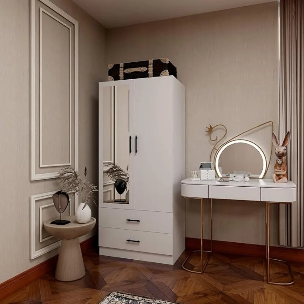 MARIAH Armoire Wardrobe Closet – Wooden Wardrobe Cabinet with Mirror | 32"W