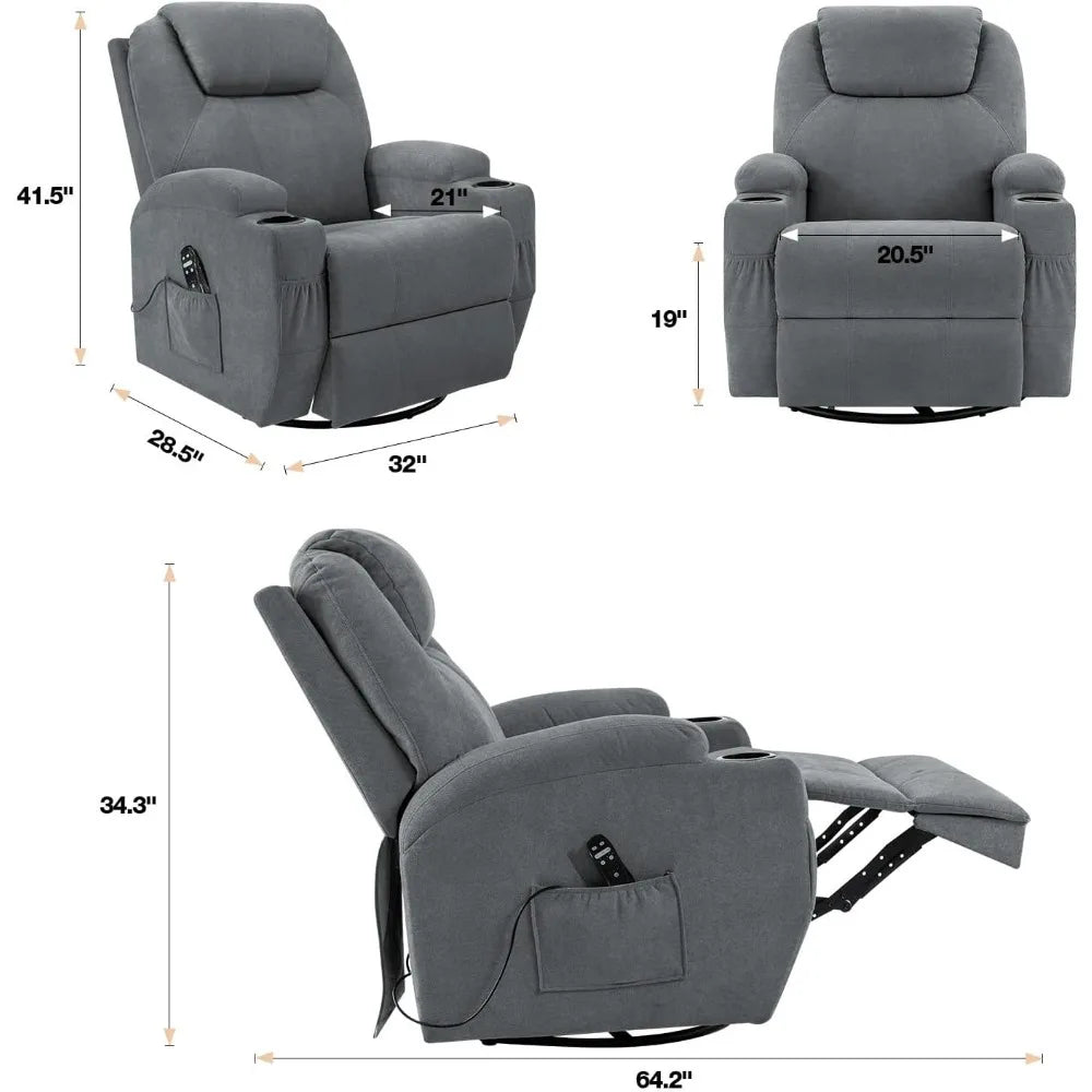AUBREE Rocking Chair with Massage & Swivel - Ergonomic Lounge Sofa - 32" W