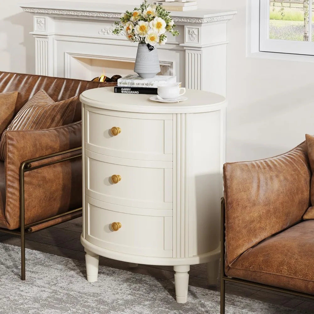 JOCELYN Oval Classic Wooden Nightstand with 3 Drawers - 19.68''