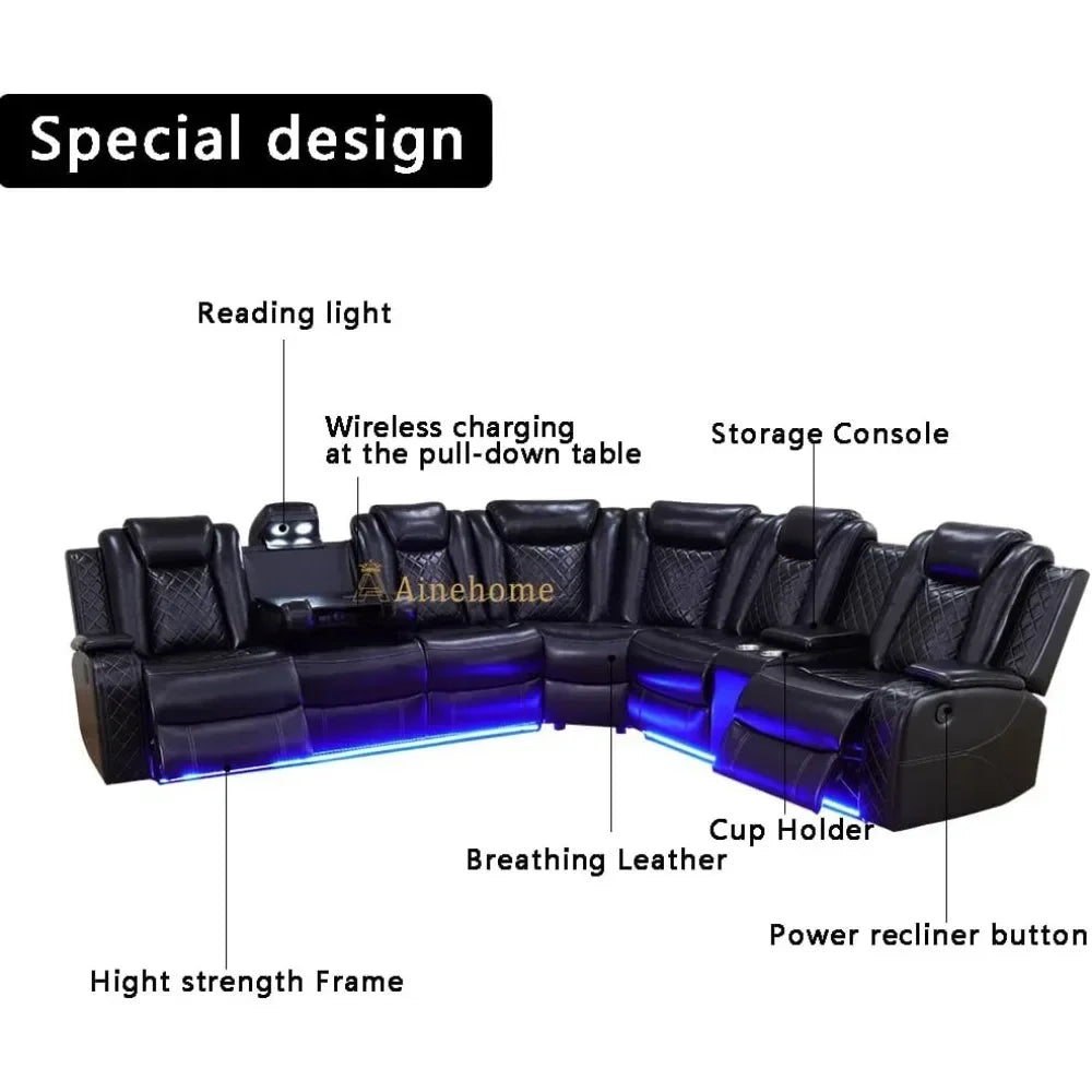 GIANNA Power Recliner Sectional Sofa Set with LED Lights & Storage-37" W