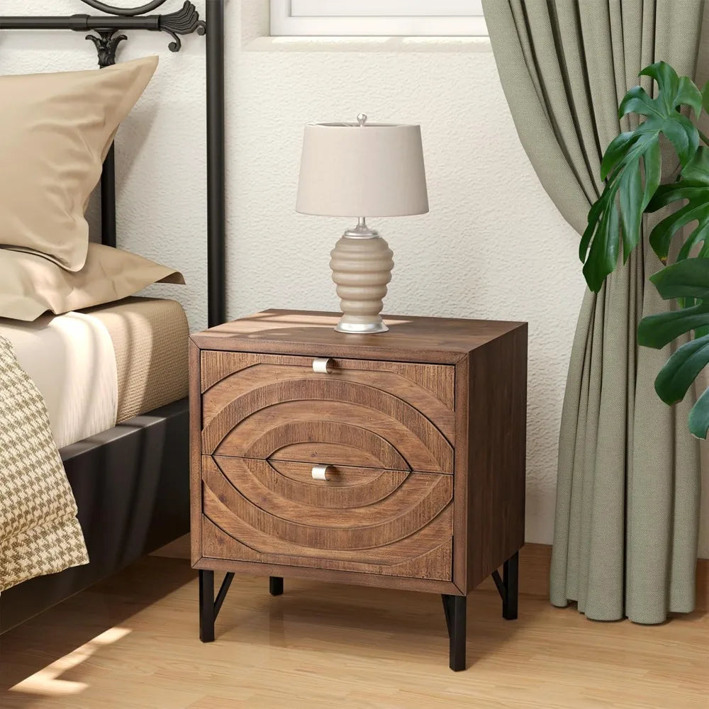 ANIYAH Vintage 19" Nightstand with 2 Drawers – Elegant Wooden Bedside Table for Bedroom & Living Room