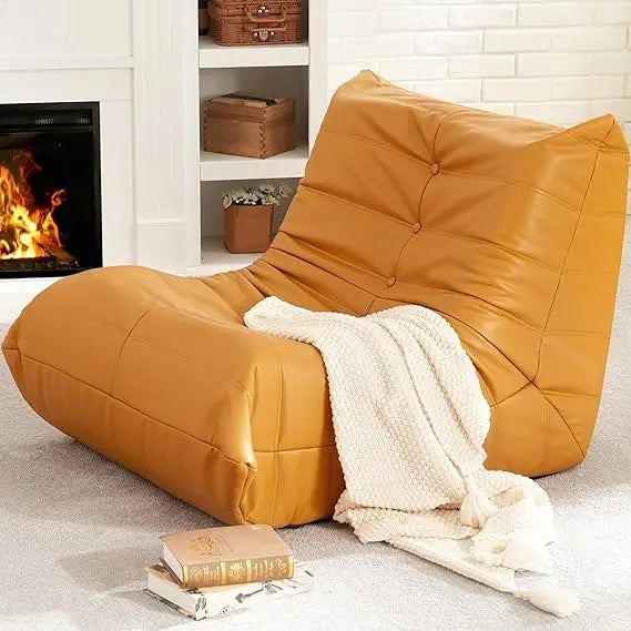 CHARLI Caterra 38'' Faux Leather Bean Bag Sofa – Mid-Century Lounger Style