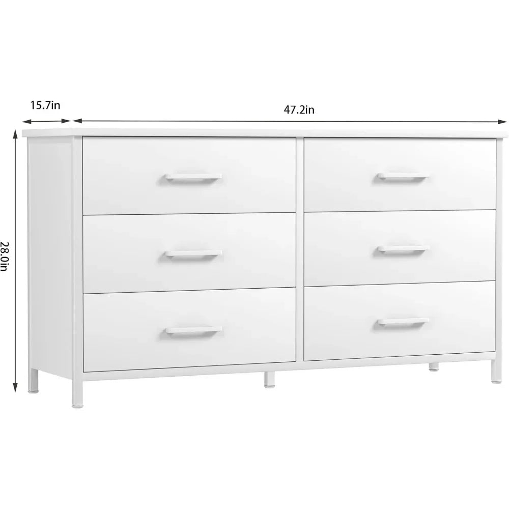 ARIEL Modern Minimalist 6-Drawer Dresser – Wide Storage Chest – 47.2''