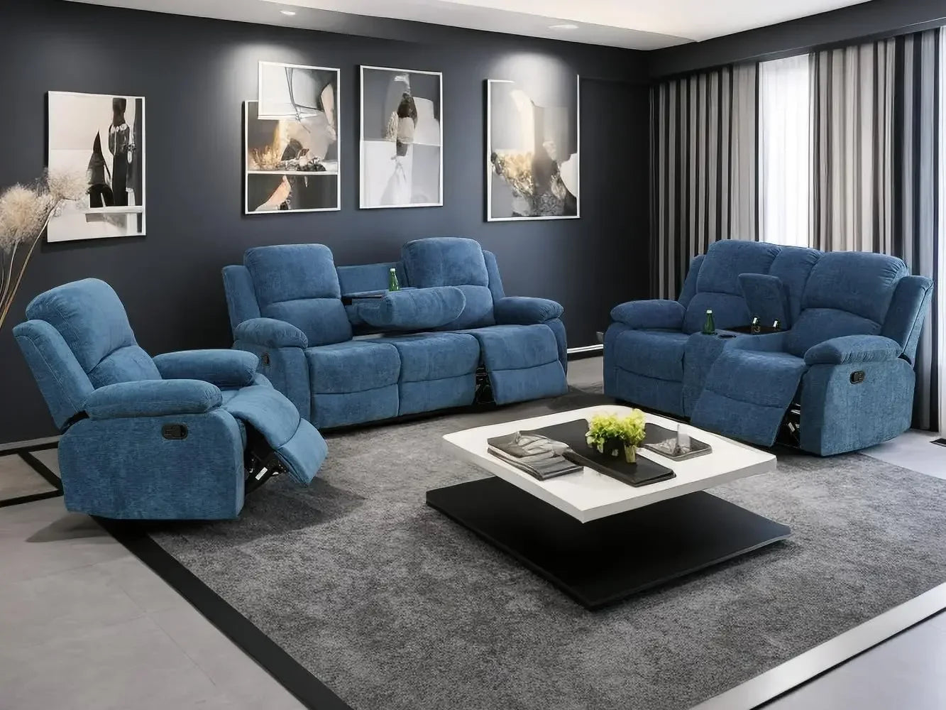 MORGAN Sofa Set 3PCS Fabric Recliner Set- 82" W