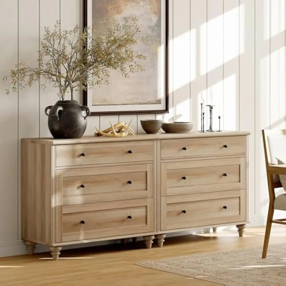 ELAINA Modern Wooden Dresser – 67.8" Wide 6-Drawer Chest for Bedroom & Closet Storage