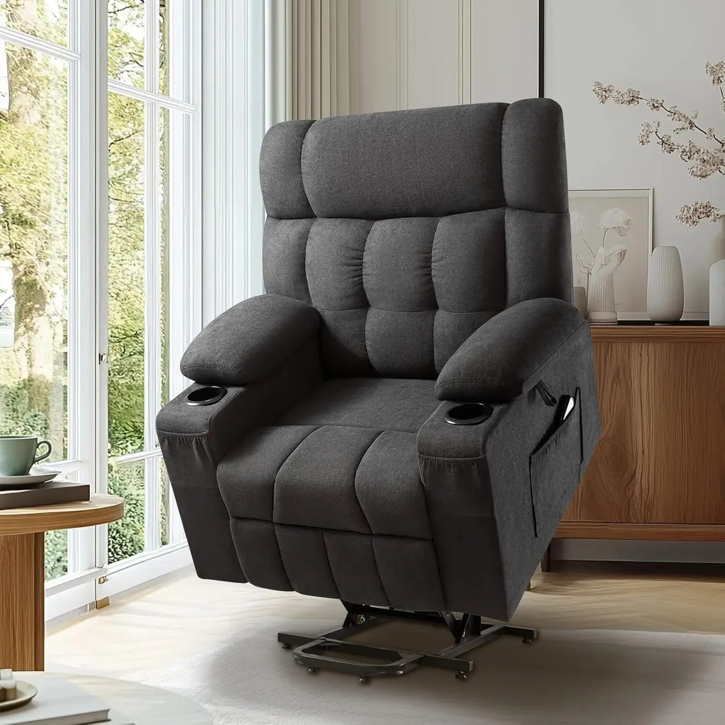 JAXSON Large Power Lift Recliner Chair for Adults, Electric Recliner Sofa with Cupholder, Modern Style - 37.4'' W