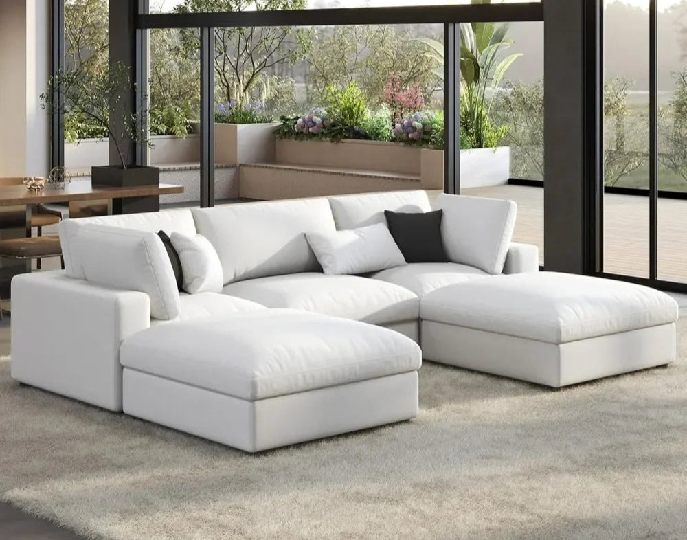 NATHANIEL Cloud Luxe U-Shaped Sofa Bed – Modern Velvet Sectional Couch – 114"W