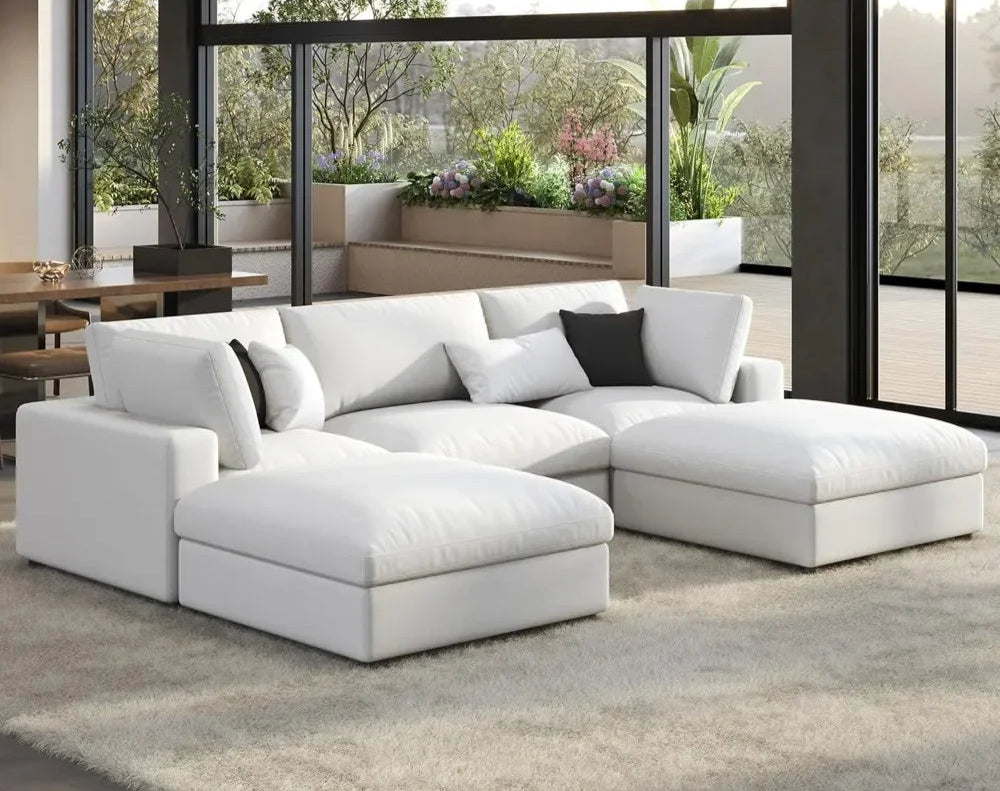 NATHANIEL Cloud Luxe U-Shaped Sofa Bed – Modern Velvet Sectional Couch – 114"W