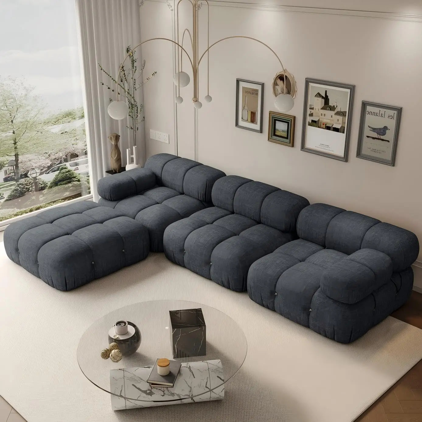 GABRIELA Minimalist Modern L-Shaped Modular Cloud Sofa Bed – Boucle Sectional Couch – 109.9" W