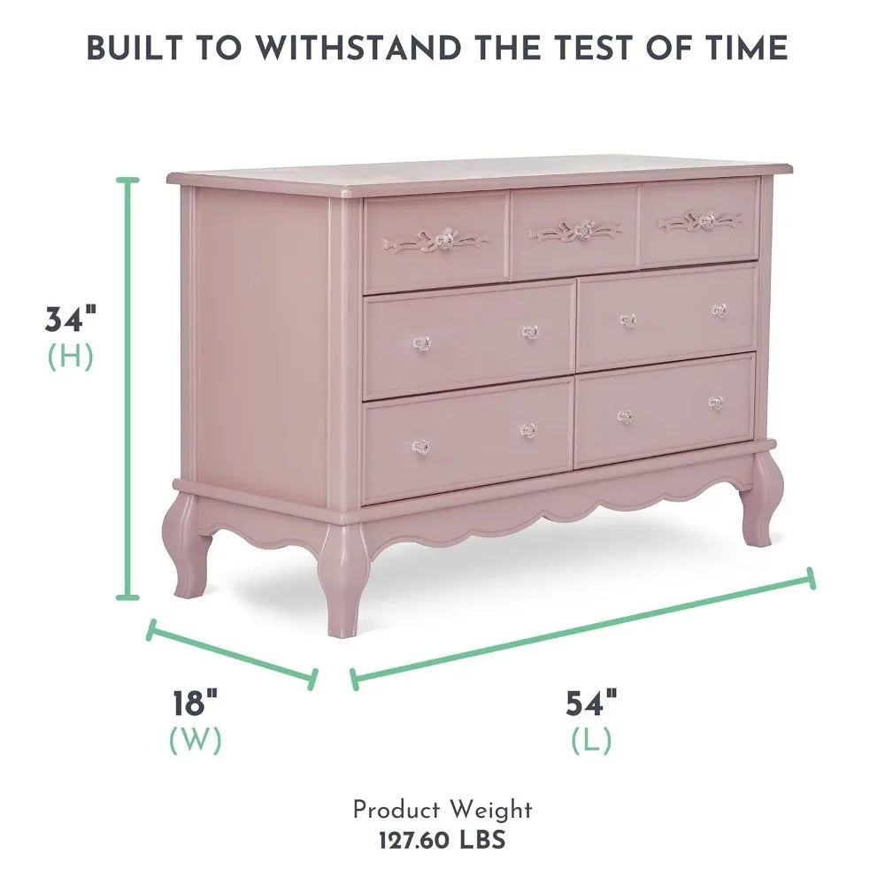 KHLOE Vintage Queen Anne 7 Drawer Double Dresser - 54'' Wide Bedroom Storage Cabinet