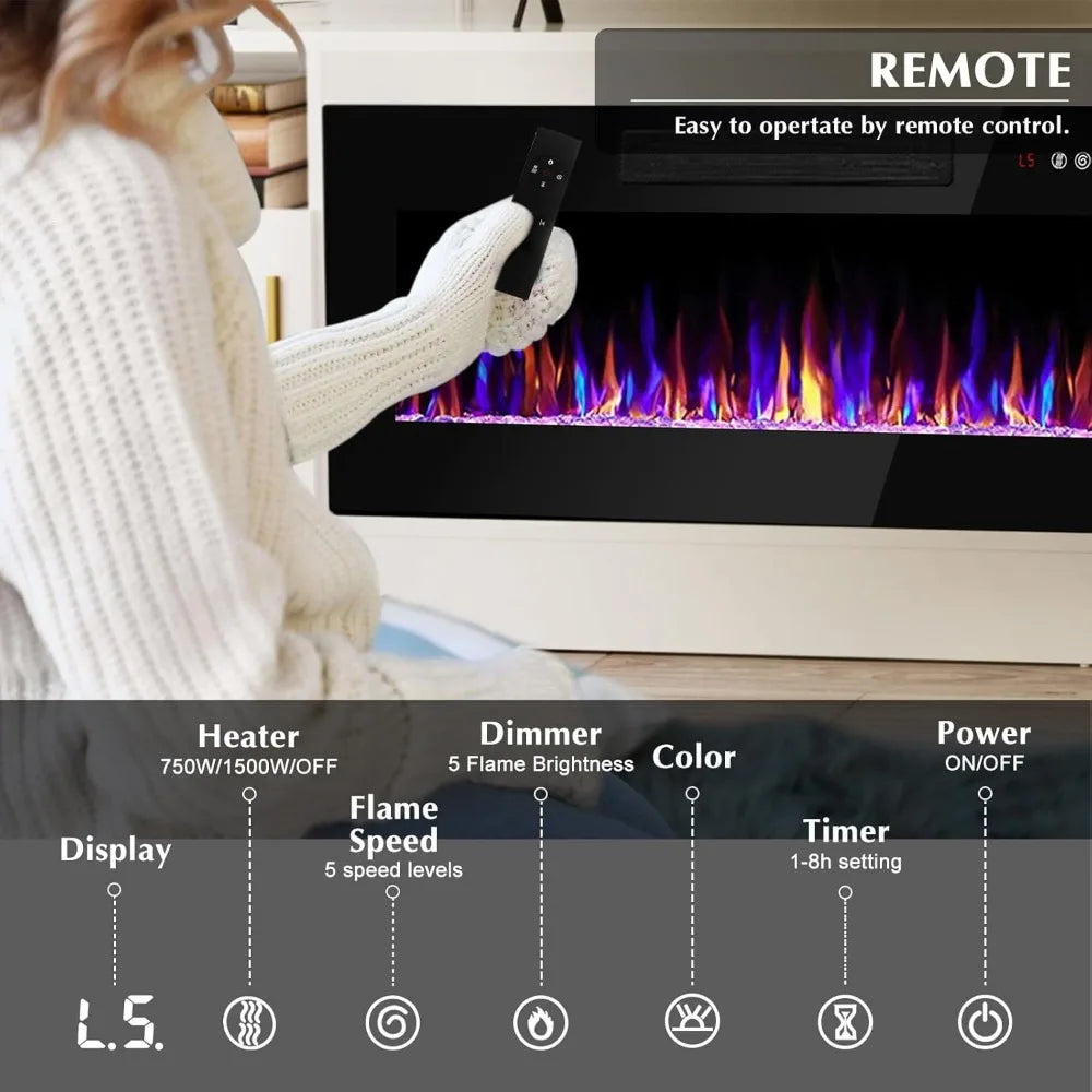 AARON Fireplace LED Entertainment Center, Media TV Console - 70" W