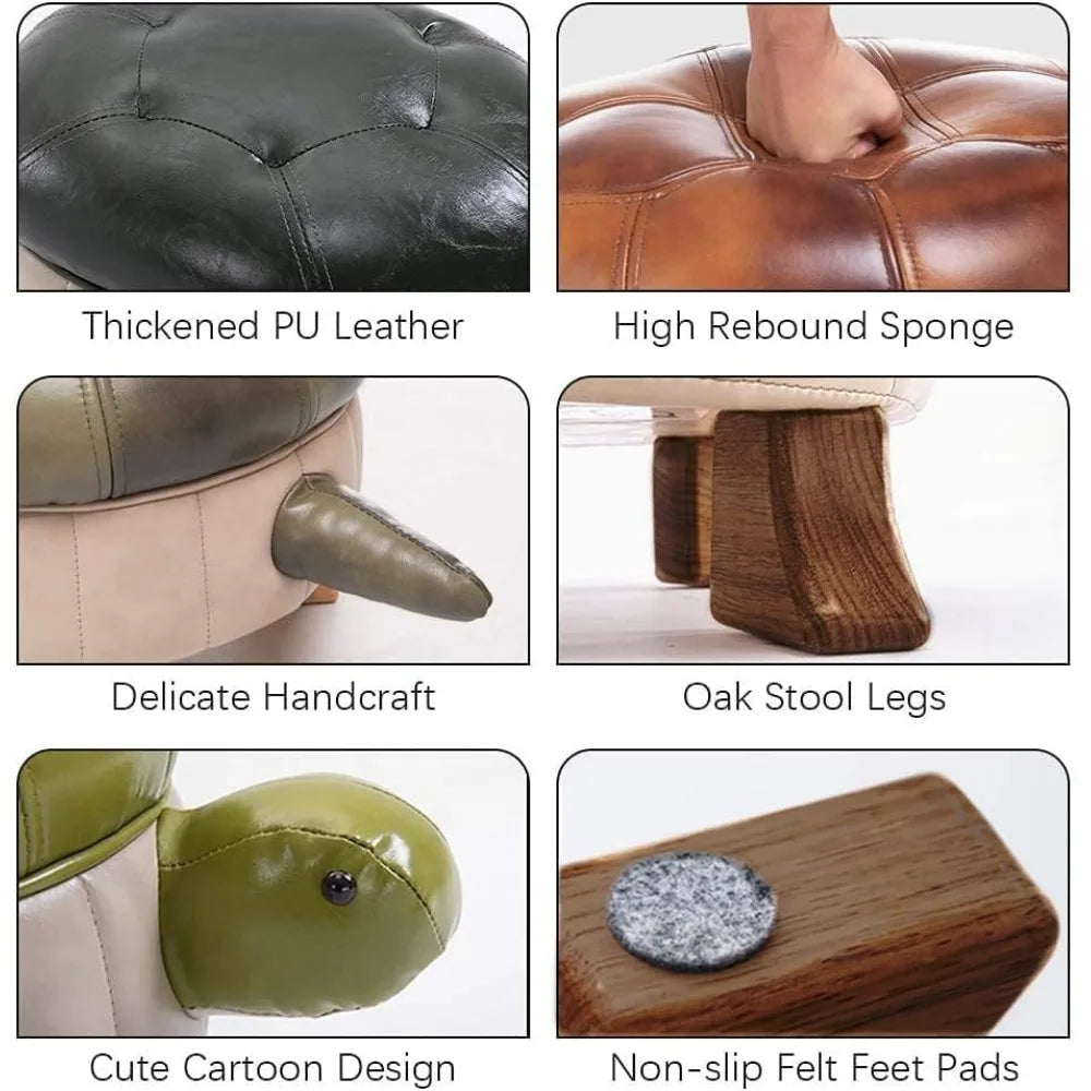 SADIE Turtle Upholstered Ottoman Pouf – Modern Faux Leather Foot Stool–15.7" W
