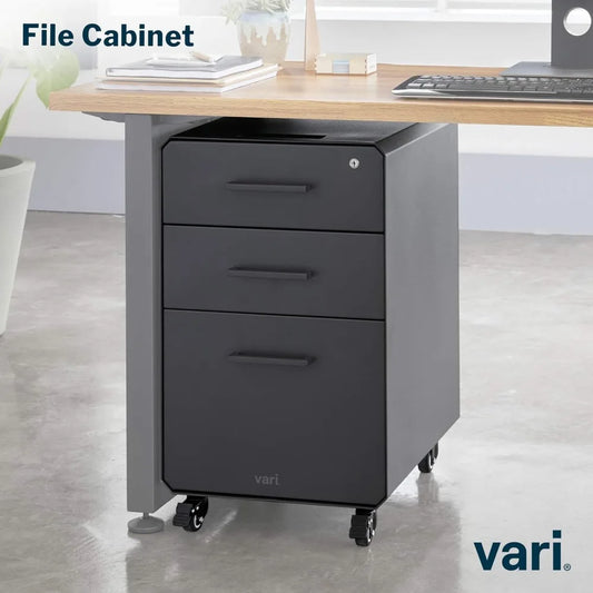 CHARLES Modern Charcoal Grey Mobile Filing Cabinet -3-Drawer Lockable Metal – 15.75" W