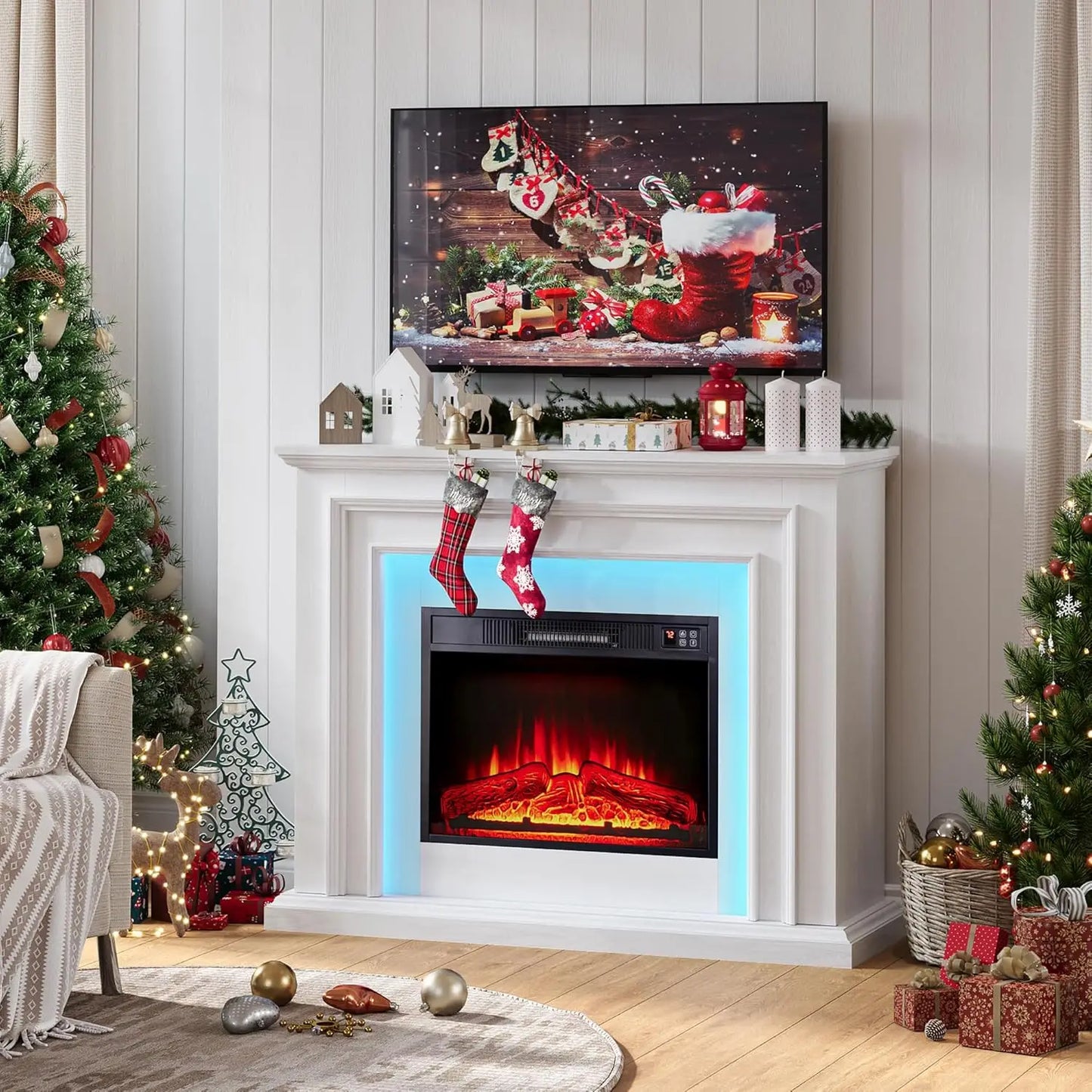 72" Fireplace Modern Entertainment Center with Storage, Delicate Three-Dimensional Molding with Remote Control for Living Room