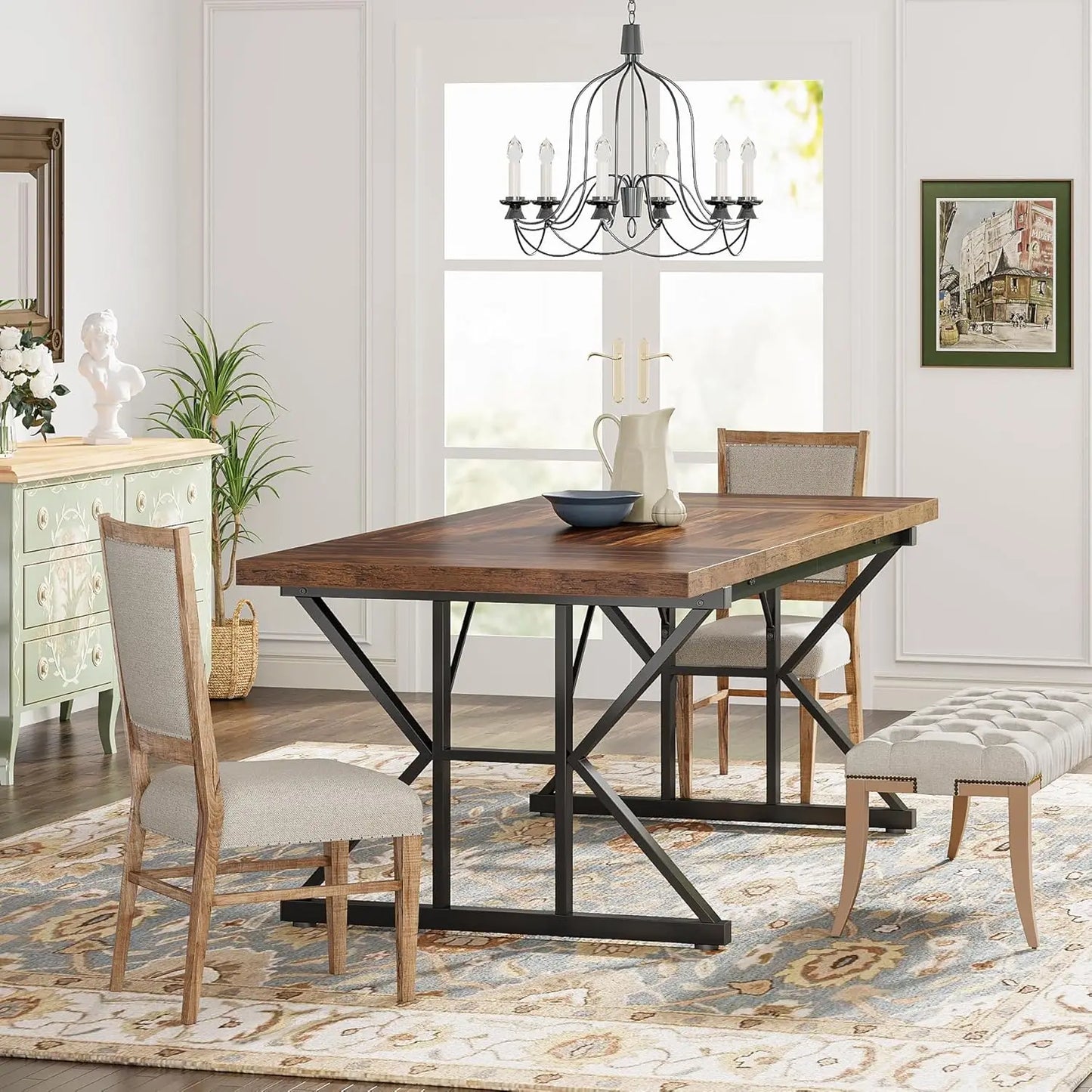 EMILY Rustic Farmhouse Rectangular Dining Table - 70.8" W