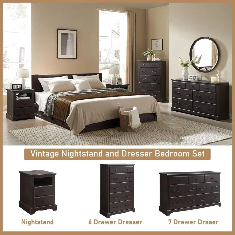 SAWYER Vintage Farmhouse Wooden Dresser - 54'' Wide Rustic Chest of Drawers