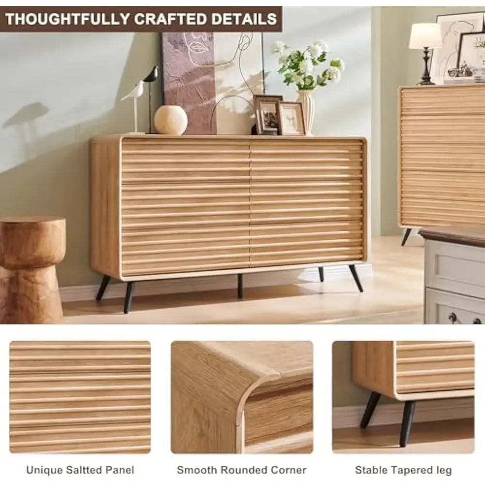 MILANI Mid-Century Modern 6-Drawer Fluted Wood Dresser – Wide Storage Chest | 54'' W