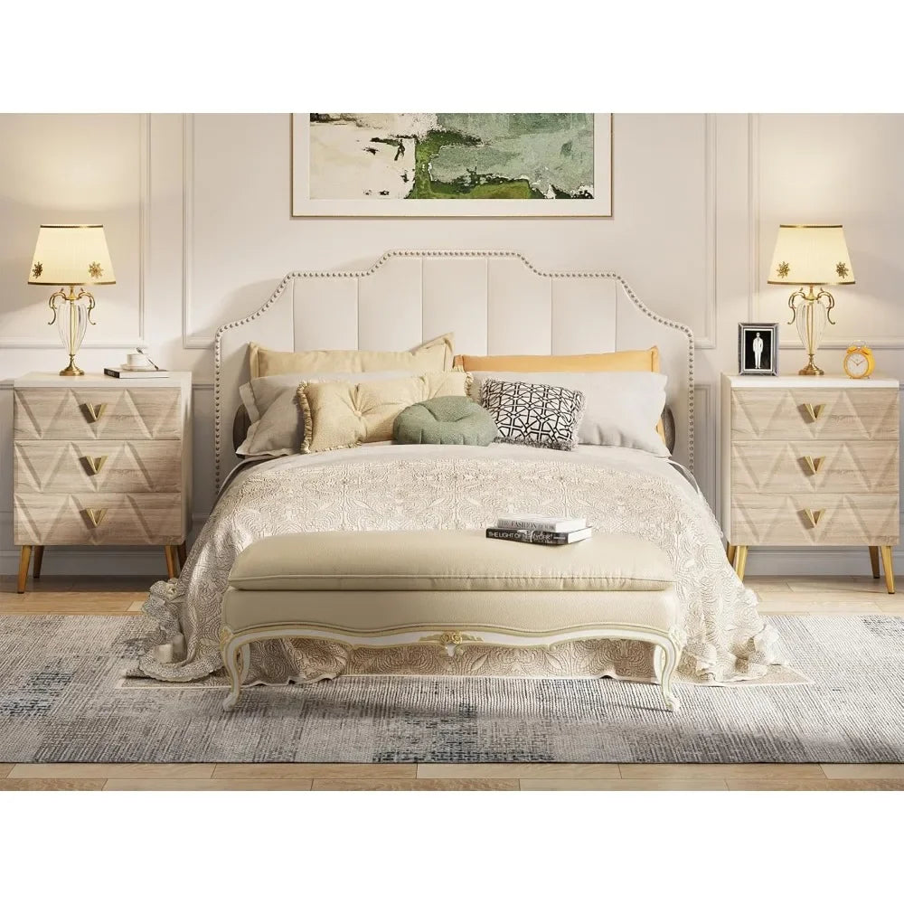 AZALEA Modern 3-Drawer Nightstand with Golden Legs - 19.69" W Stylish Bedside Table