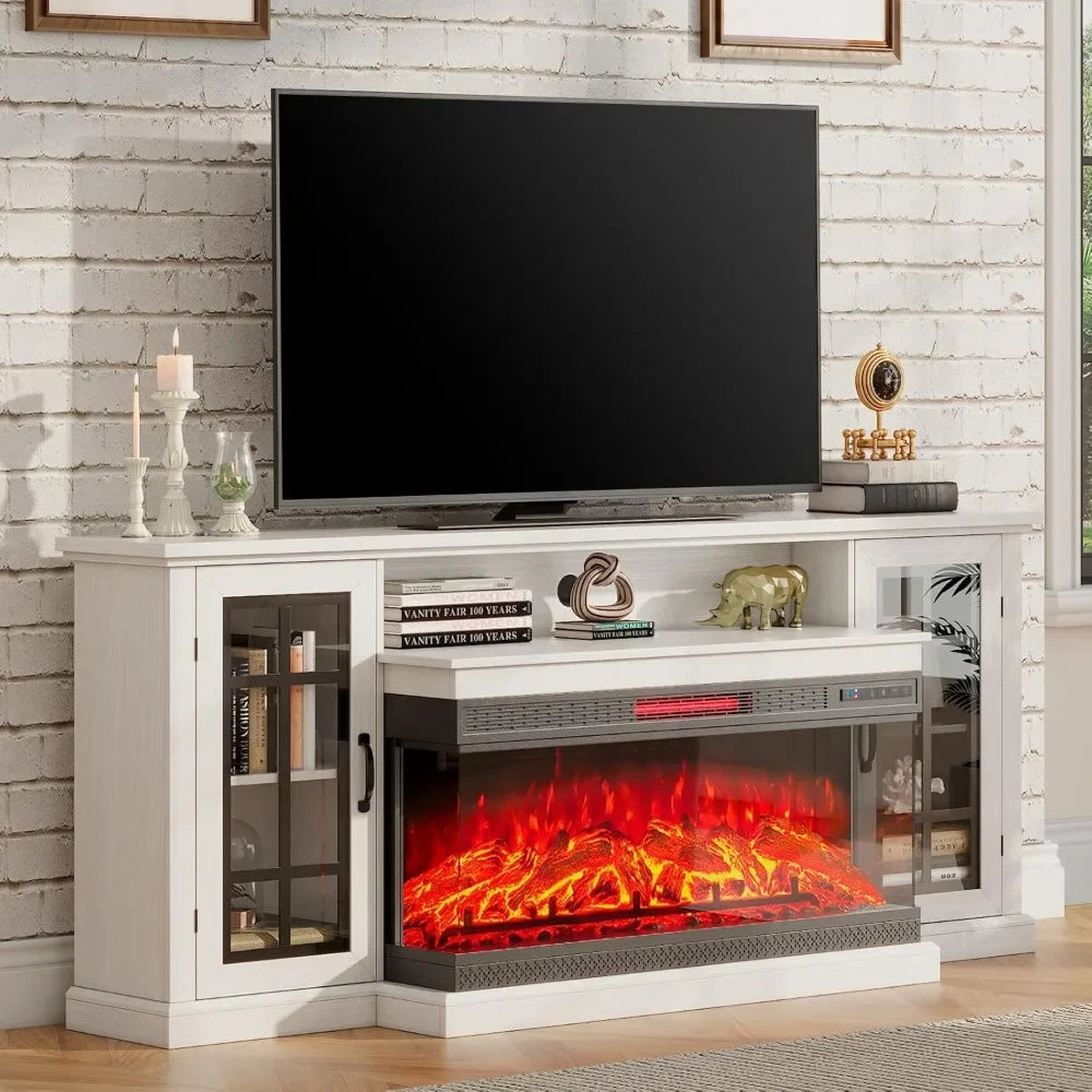 3-Sided Glass Fireplace TV Stand for TVs up to 65'' with 12 Color, Media Entertainment Center Console Table
