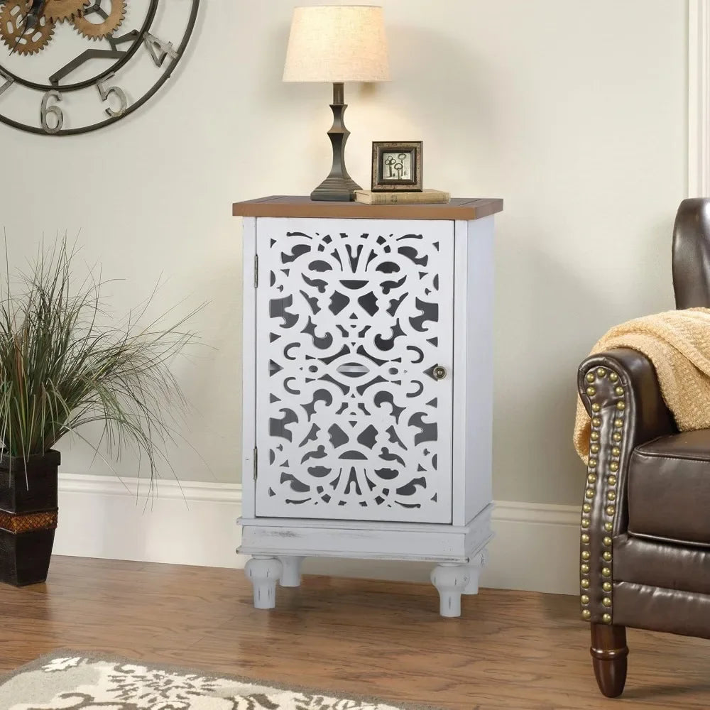 ALESSIA Vintage Carved Wood Accent Cabinet - 31.5" Tall Distressed Storage Cabinet