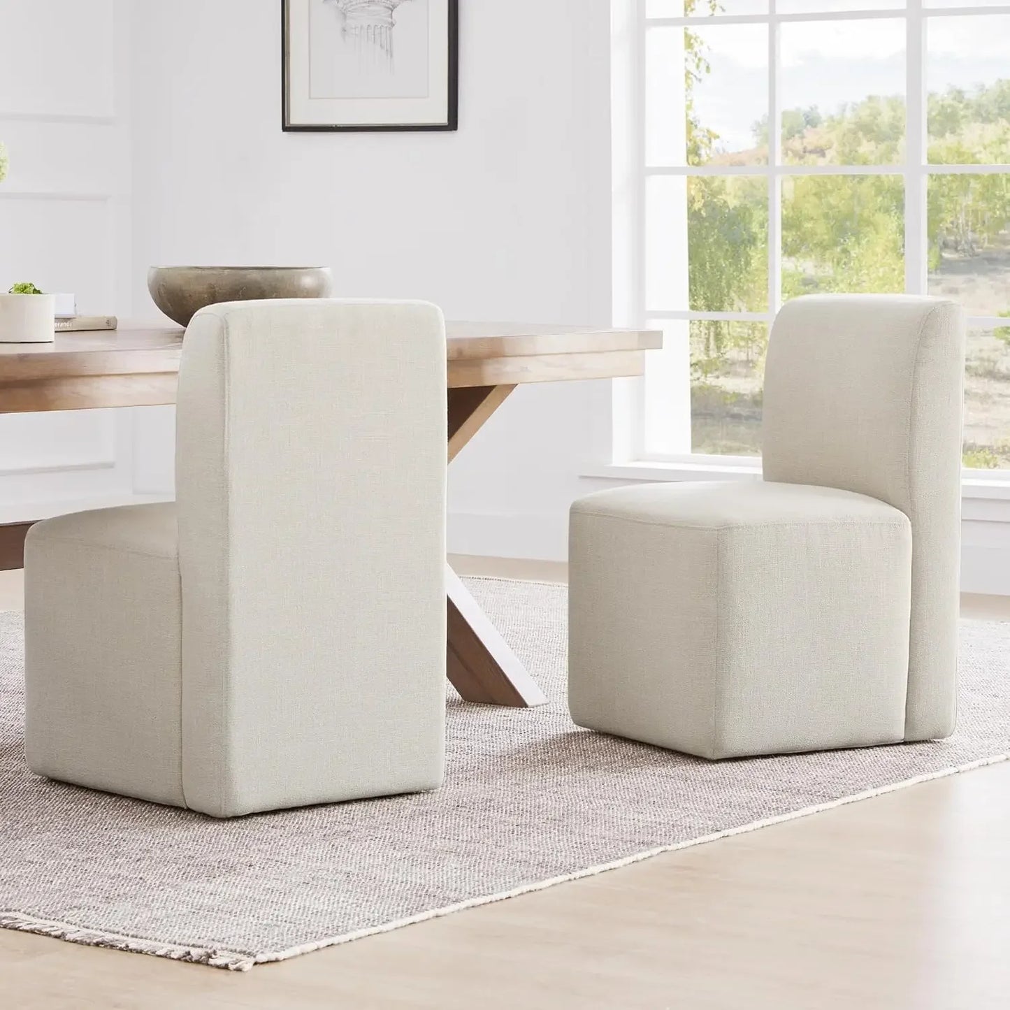 ABEL Elvara Modern Upholstered Rolling Dining Chair Set – Armless Style – 20.1"W