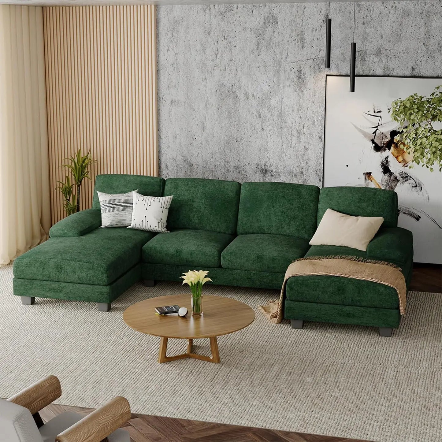 HAYDEN Modern U-Shaped Convertible Fabric Sectional Sofa – Sleeper Couch with Double Chaise | 110.2"W