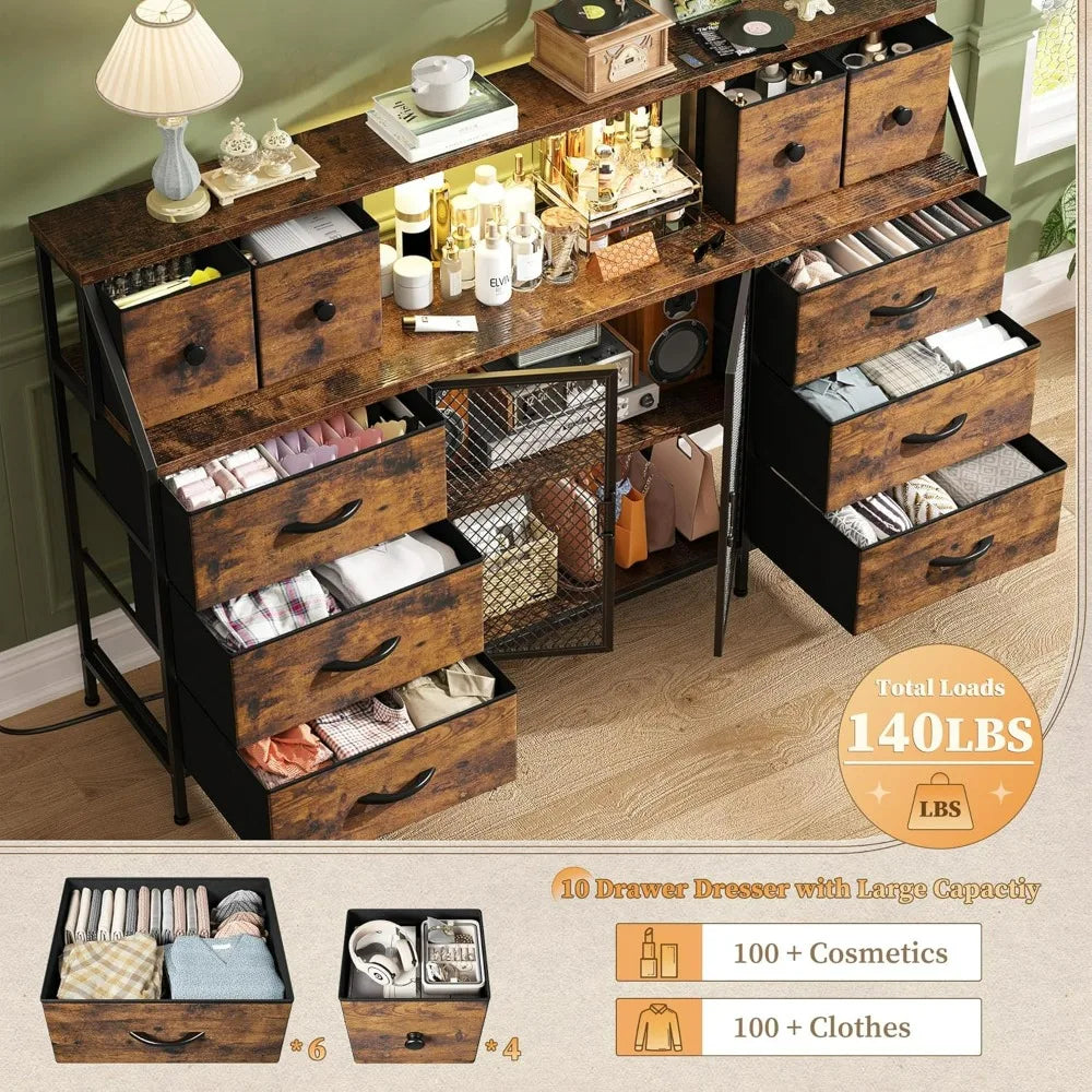 DELANEY Modern Dresser with LED & Power Outlets - Storage Chest for Bedroom & Living Room