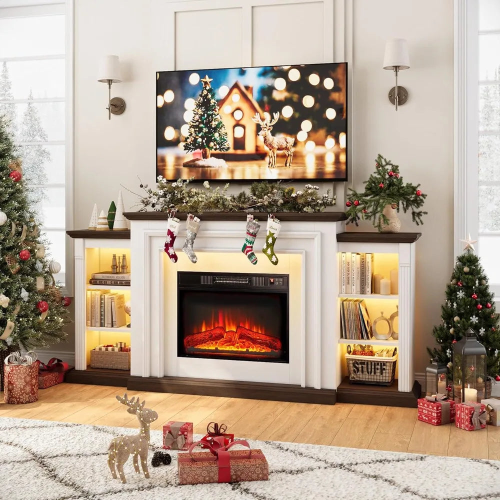 72" Fireplace Modern Entertainment Center with Storage, Delicate Three-Dimensional Molding with Remote Control for Living Room